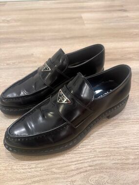Prada Black Leather Pointed Loafers